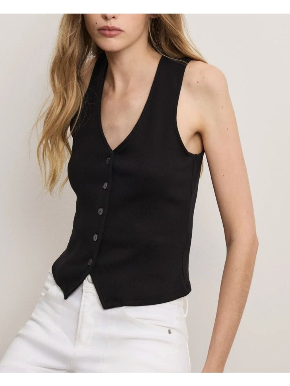 Veronica Beard Hoorne Ribbed Tank Top Vest Black Size Large